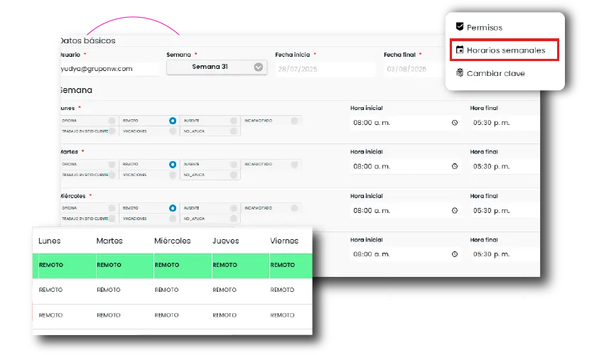 calendario control de teletrabajo