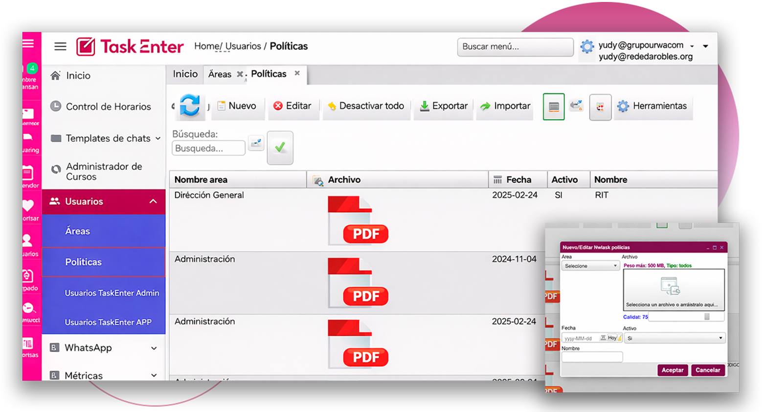 Editar perfil control de teletrabajo